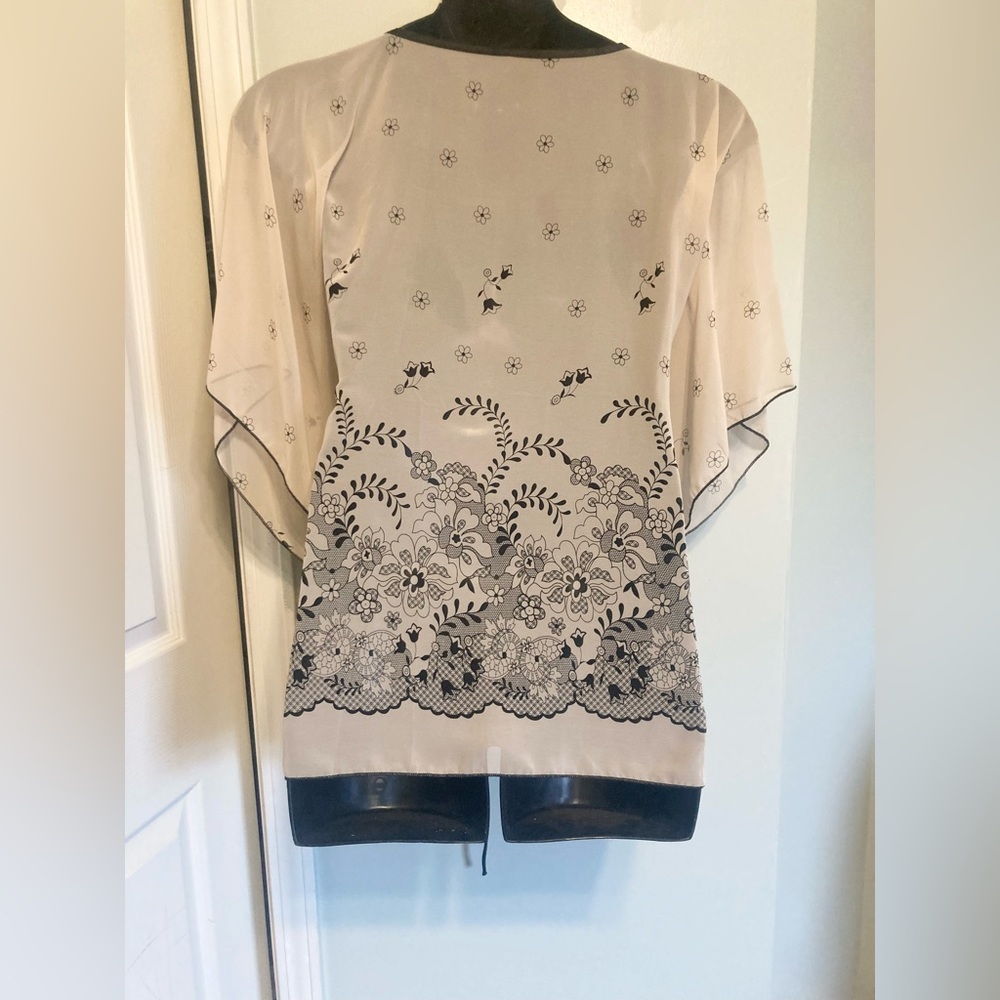 Vintage Beige and Black Sheer Floral Drawstring Tunic - Picture 3 of 3